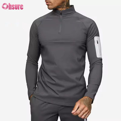 Haut de survêtement de jogging à fermeture éclair 1/4, coupe ajustée, vêtements de sport actifs personnalisés pour hommes, chemise de compression de gym à manches longues