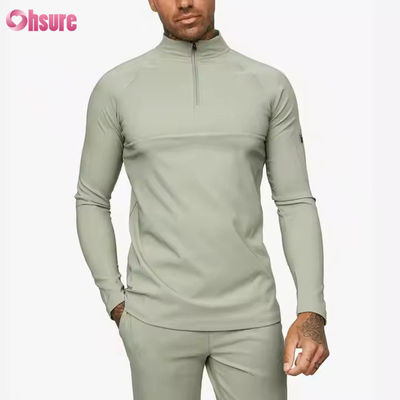 Haut de survêtement de jogging à fermeture éclair 1/4, coupe ajustée, vêtements de sport actifs personnalisés pour hommes, chemise de compression de gym à manches longues