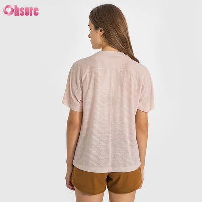 T-shirts de sport jacquard respirants à séchage rapide avec logo personnalisé en gros, haut de yoga de fitness à manches courtes pour femmes, t-shirts de gym courts