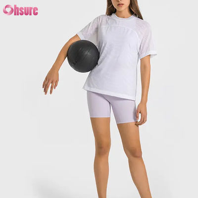 T-shirts de sport jacquard respirants à séchage rapide avec logo personnalisé en gros, haut de yoga de fitness à manches courtes pour femmes, t-shirts de gym courts