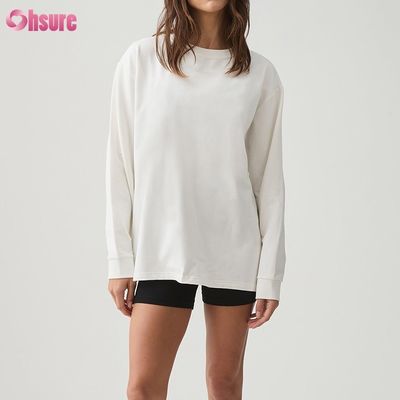 T-shirt à manches longues pour femmes sur mesure Double côté O Cou Blanc Plain Haut coupé En bas croisé Spandex athlétique