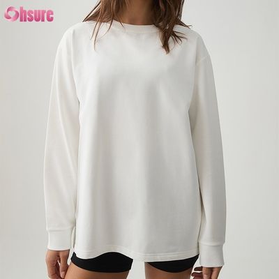 T-shirt à manches longues pour femmes sur mesure Double côté O Cou Blanc Plain Haut coupé En bas croisé Spandex athlétique