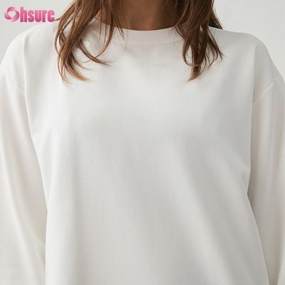 T-shirt à manches longues pour femmes sur mesure Double côté O Cou Blanc Plain Haut coupé En bas croisé Spandex athlétique