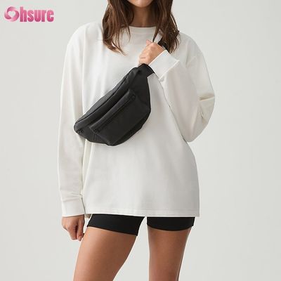 T-shirt à manches longues pour femmes sur mesure Double côté O Cou Blanc Plain Haut coupé En bas croisé Spandex athlétique
