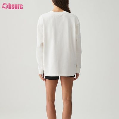 T-shirt à manches longues pour femmes sur mesure Double côté O Cou Blanc Plain Haut coupé En bas croisé Spandex athlétique