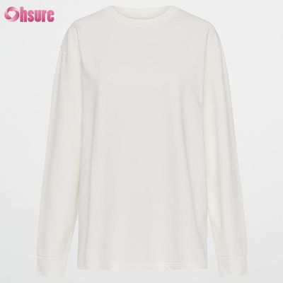 T-shirt à manches longues pour femmes sur mesure Double côté O Cou Blanc Plain Haut coupé En bas croisé Spandex athlétique