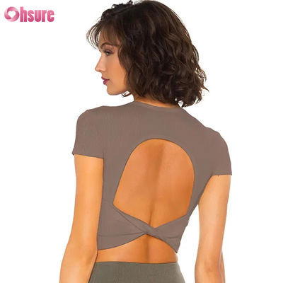 Résistant à l'humidité, rapide, sec, nu, élastique, beau, à l'arrière T-shirt féminin, sport, entraînement physique, chemises de course pour femmes