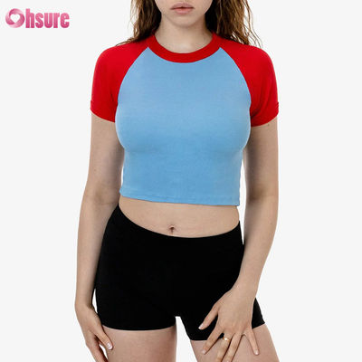 T-shirt de sport 100% coton pour femmes, manches tricotées et étirées, haut décontracté respirant avec option de logo personnalisé.