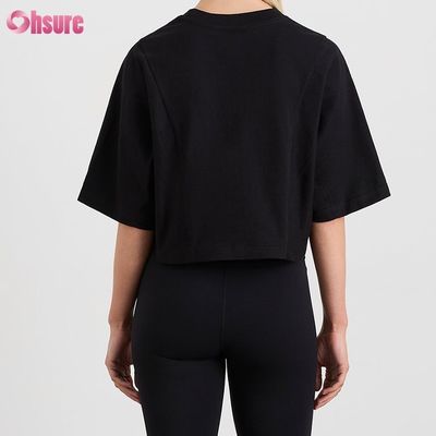 Haut court oversize uni à col rond et double face, en spandex, pour femme, à manches courtes, décontracté et athlétique