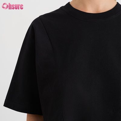 Haut court oversize uni à col rond et double face, en spandex, pour femme, à manches courtes, décontracté et athlétique
