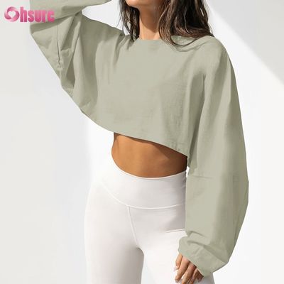 Double face personnalisée O Cou Blanc Plain Oversize Top coupé Solid Casual Athlétique Spandex Femmes T-shirt à manches longues