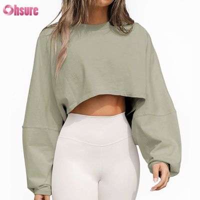 Double face personnalisée O Cou Blanc Plain Oversize Top coupé Solid Casual Athlétique Spandex Femmes T-shirt à manches longues