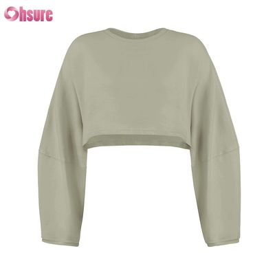 Double face personnalisée O Cou Blanc Plain Oversize Top coupé Solid Casual Athlétique Spandex Femmes T-shirt à manches longues