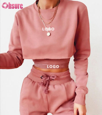 Ensemble de survêtement 3 pièces en coton biologique de couleur unie, crop top et jogging 2025 Ensembles de vêtements de détente deux pièces décontractés pour femmes