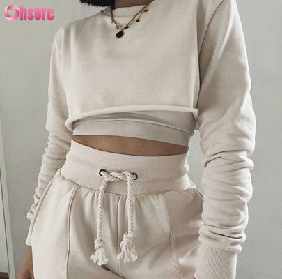 Ensemble de survêtement 3 pièces en coton biologique de couleur unie, crop top et jogging 2025 Ensembles de vêtements de détente deux pièces décontractés pour femmes