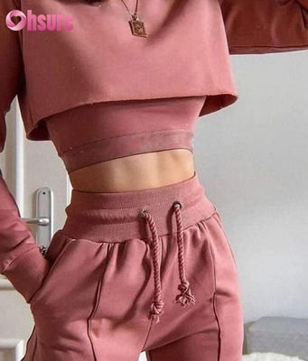 Ensemble de survêtement 3 pièces en coton biologique de couleur unie, crop top et jogging 2025 Ensembles de vêtements de détente deux pièces décontractés pour femmes