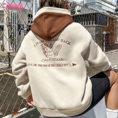 Sweat-shirts à capuche en molleton français de haute qualité personnalisés pour femmes, streetwear, essentiels de haute qualité, épaules tombantes, broderie