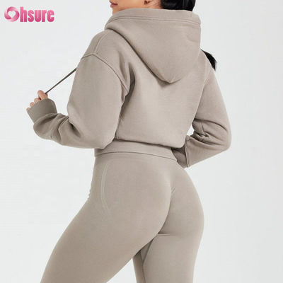 Les dames personnalisables Fermeture à glissière Hoodies Slim Fit Gymnase porté en tissu tricoté respirant pour les femmes