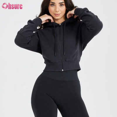 Les dames personnalisables Fermeture à glissière Hoodies Slim Fit Gymnase porté en tissu tricoté respirant pour les femmes