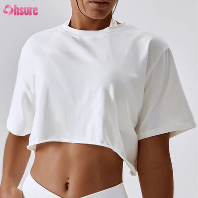OEM personnalisé surdimensionné T-shirt haut élastique T-shirt haut de culture blanc T-shirts pour femmes