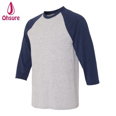 T-shirt de fitness à manches trois-quarts en coton, hauts décontractés, col rond, t-shirt pour hommes, patchwork bicolore, t-shirt de sport