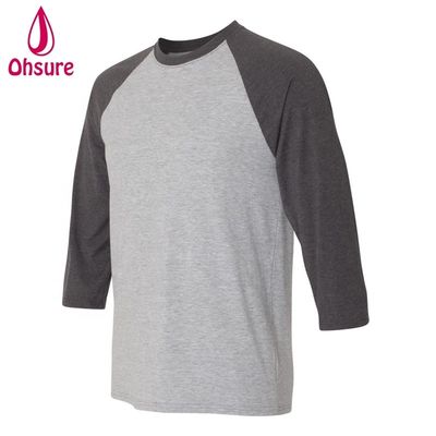 T-shirt de fitness à manches trois-quarts en coton, hauts décontractés, col rond, t-shirt pour hommes, patchwork bicolore, t-shirt de sport