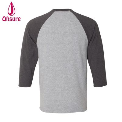 T-shirt de fitness à manches trois-quarts en coton, hauts décontractés, col rond, t-shirt pour hommes, patchwork bicolore, t-shirt de sport
