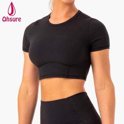 Tops 2 pièces T-shirt ajusté Femme Fitness Gym Yoga Crop Top Femme T-shirt En Gros Logo Personnalisé Doux Séchage Rapide Sports 50-100 pièces