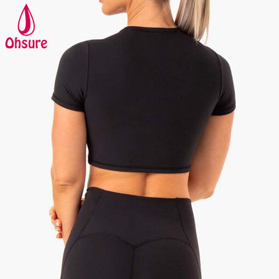 Tops 2 pièces T-shirt ajusté Femme Fitness Gym Yoga Crop Top Femme T-shirt En Gros Logo Personnalisé Doux Séchage Rapide Sports 50-100 pièces
