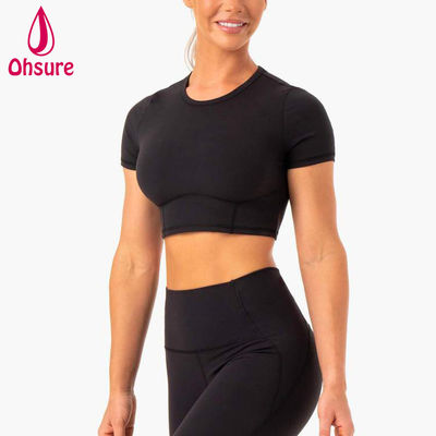 Tops 2 pièces T-shirt ajusté Femme Fitness Gym Yoga Crop Top Femme T-shirt En Gros Logo Personnalisé Doux Séchage Rapide Sports 50-100 pièces
