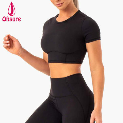 Tops 2 pièces T-shirt ajusté Femme Fitness Gym Yoga Crop Top Femme T-shirt En Gros Logo Personnalisé Doux Séchage Rapide Sports 50-100 pièces