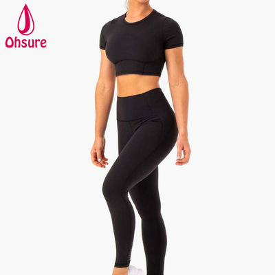 Tops 2 pièces T-shirt ajusté Femme Fitness Gym Yoga Crop Top Femme T-shirt En Gros Logo Personnalisé Doux Séchage Rapide Sports 50-100 pièces