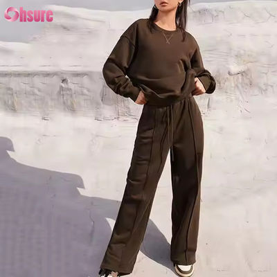 Nouvel ensemble deux pièces de survêtement pour femmes, sweat-shirt et pantalon d'automne et d'hiver, couleur unie, décontracté, sport, gym, jogging