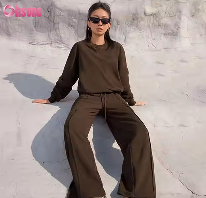 Nouvel ensemble deux pièces de survêtement pour femmes, sweat-shirt et pantalon d'automne et d'hiver, couleur unie, décontracté, sport, gym, jogging