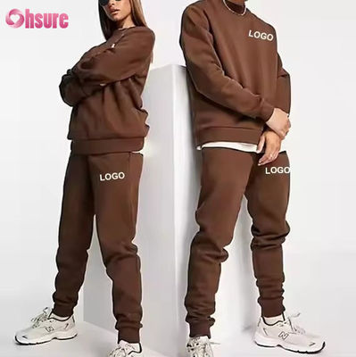 Homme sur mesure Sweatshirts et Jogger Sets Logo solide Sweatsuit brun Unisexe Coton lâche à nervures Unisexe