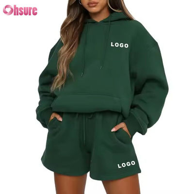 Ensemble short de survêtement et sweat à capuche oversize pour femmes en gros, ensemble 2 pièces, survêtement, logo personnalisé