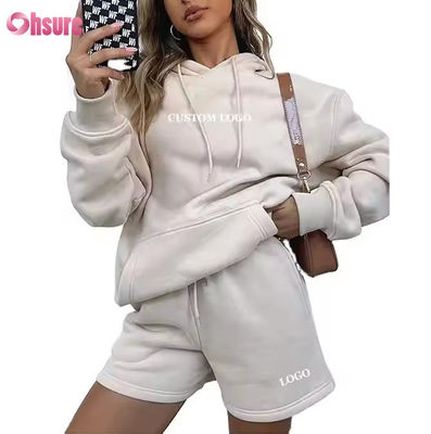 Ensemble short de survêtement et sweat à capuche oversize pour femmes en gros, ensemble 2 pièces, survêtement, logo personnalisé