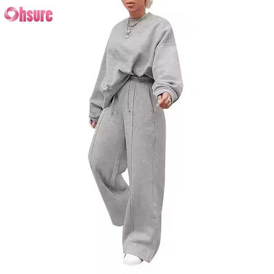 Ensemble 2 pièces de survêtement décontracté grande taille pour femmes : sweat-shirt et pantalon de jogging évasé à jambes larges