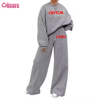 Ensemble 2 pièces de survêtement décontracté grande taille pour femmes : sweat-shirt et pantalon de jogging évasé à jambes larges