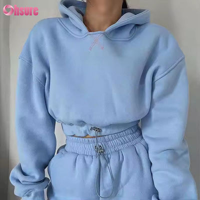 Ensemble de survêtement et sweat à capuche en polaire de haute qualité OEM, haut court de plein air, ensemble deux pièces de vêtements pour femmes