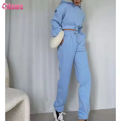 Ensemble de survêtement et sweat à capuche en polaire de haute qualité OEM, haut court de plein air, ensemble deux pièces de vêtements pour femmes