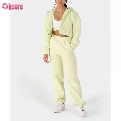 Vêtements en deux pièces pour femmes Sweatsuit Vêtement en laine Manches longues Fermeture à glissière Hoodies Sweatshirts coupés Sweatpants Set de jogger