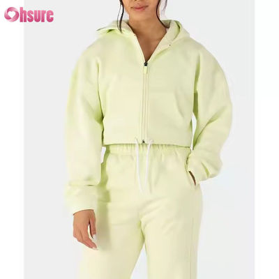 Vêtements en deux pièces pour femmes Sweatsuit Vêtement en laine Manches longues Fermeture à glissière Hoodies Sweatshirts coupés Sweatpants Set de jogger