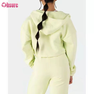Vêtements en deux pièces pour femmes Sweatsuit Vêtement en laine Manches longues Fermeture à glissière Hoodies Sweatshirts coupés Sweatpants Set de jogger