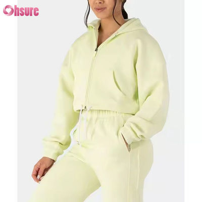 Vêtements en deux pièces pour femmes Sweatsuit Vêtement en laine Manches longues Fermeture à glissière Hoodies Sweatshirts coupés Sweatpants Set de jogger