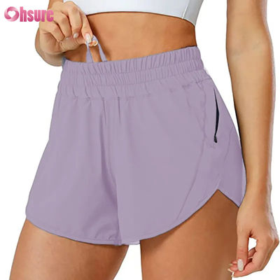 Shorts de sport pour femmes à séchage rapide avec cordon de serrage et poche zippée, pour la gym, le fitness et le yoga