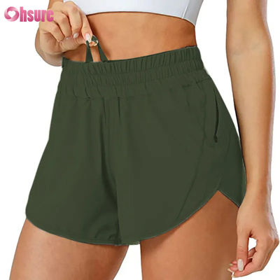 Shorts de sport pour femmes à séchage rapide avec cordon de serrage et poche zippée, pour la gym, le fitness et le yoga