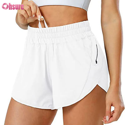 Shorts de sport pour femmes à séchage rapide avec cordon de serrage et poche zippée, pour la gym, le fitness et le yoga