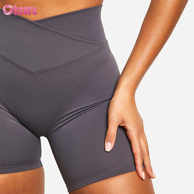 Gros de Gym Crossover Yoga Shorts de sport sans couture avant Shorts de course pour femme