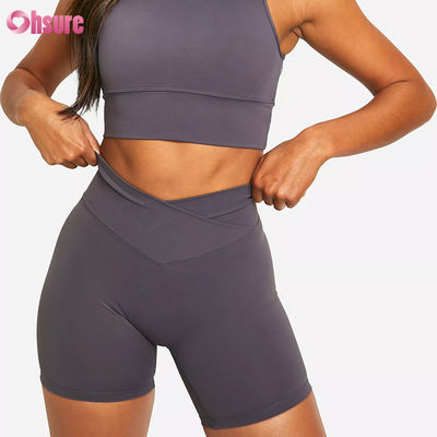 Gros de Gym Crossover Yoga Shorts de sport sans couture avant Shorts de course pour femme